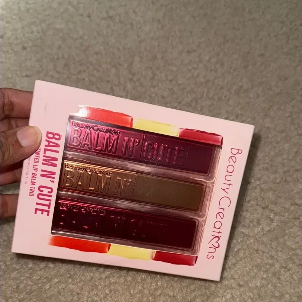 Beauty Creations Pink and Gold balm n cute tinted lip balm trio Set NIP